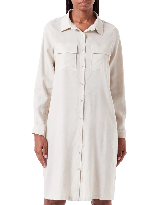 SIRUP COPENHAGEN Women's Syrup Copenhagen Shirt Dress Casual, Natural Linen, M - Image 1
