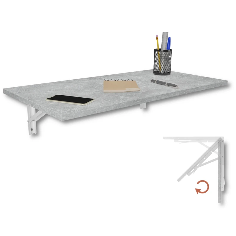 KDR Produktgestaltung Wall folding table Desk Table top 80x40 cm in concrete look Folding table Dining Kitchen Bar foldable for wall mounting