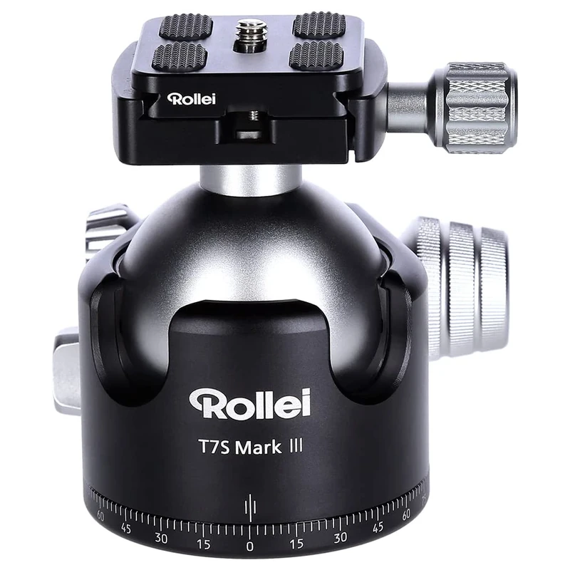 Rollei T7S Markt II Professional 360 Degree Camera Tripod Ball Head with Friction, 26 kg Load Capacity, Scale for Panorama Shots and 2 Spirit Levels. Includes Acra Swiss Compatible Quick Release Plate