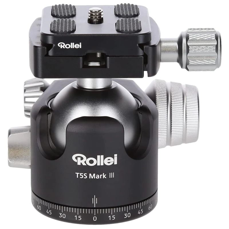 Rollei T5S Mark III Professional 360 Degree Camera Tripod Ball Head with Friction, 14 kg Load Capacity, Scale for Panorama Shots and 2 Spirit Levels. Includes Acra Swiss Compatible Quick Release Plate