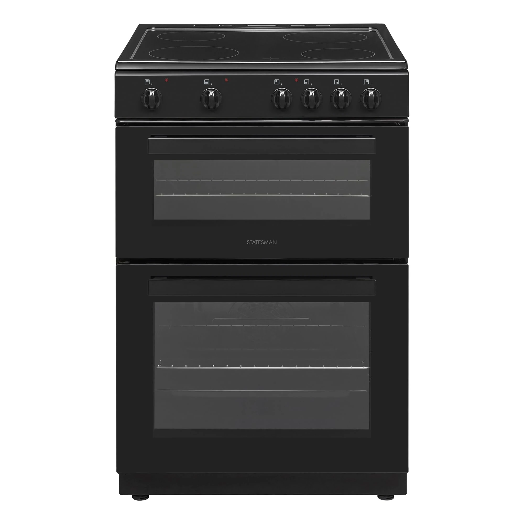 Statesman EDC60B Fan Assisted Double Oven Electric Cooker, 4 Zone Ceramic Hob, 60cm Wide, Black