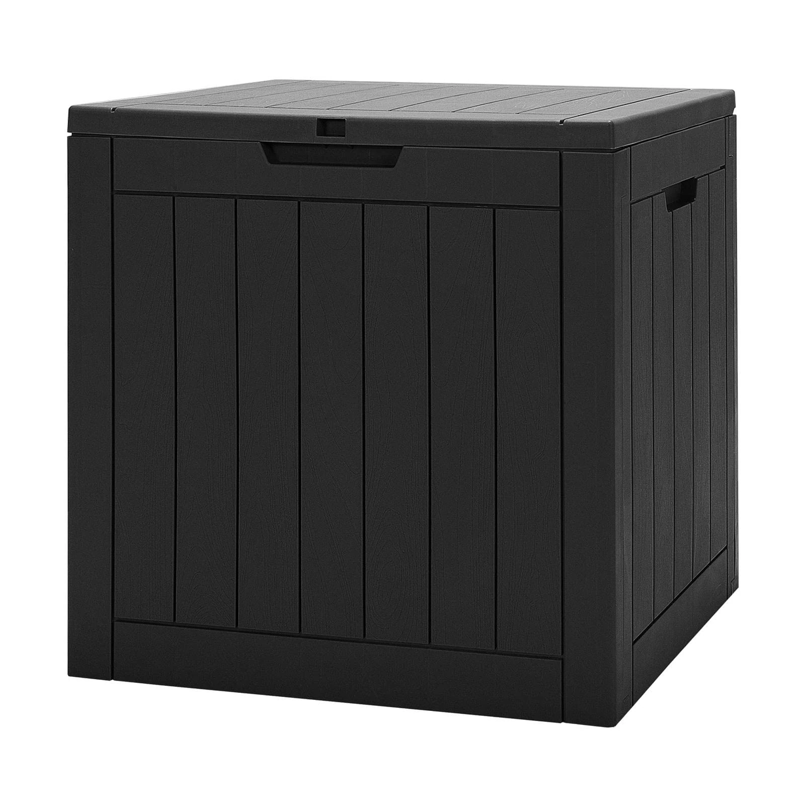 TANGZON Lockable Garden Storage Box, Large Waterproof Deck Box with Sit On Lid & Handle, Indoor Outdoor Storage Bin Organizer for Cushions Tools Toys (Wood Grain Pattern,56 x 43 x 53cm,Black)