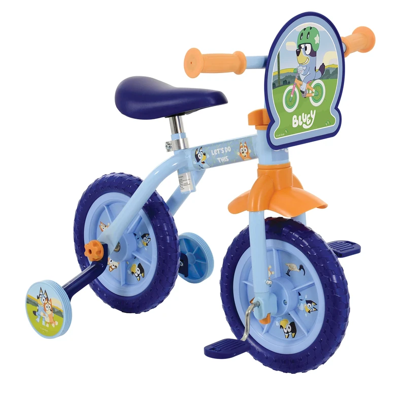 Bluey 2-In-1 Training Toddler Bike - Convertible Training and Balance Bike for 2+ Years Girls and Boys with Removable Pedals and Stabilisers - Adjustable 10 Inches Bikes for Kids - Bluey Toys