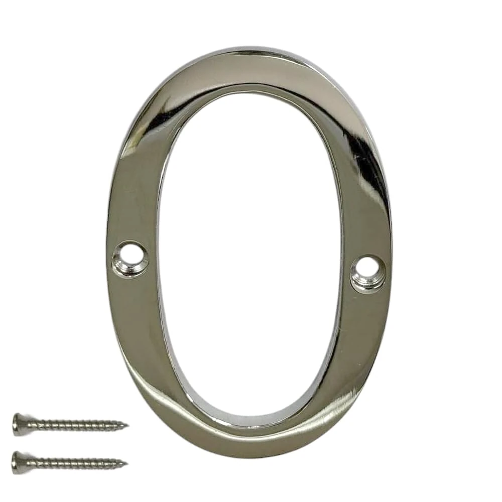 Chrome Door Numbers Screw On 3 Inch Number 0 Door Number Elegant and Bold Door Numerals Suitable for All Door Types Including Wooden uPVC and Composite.