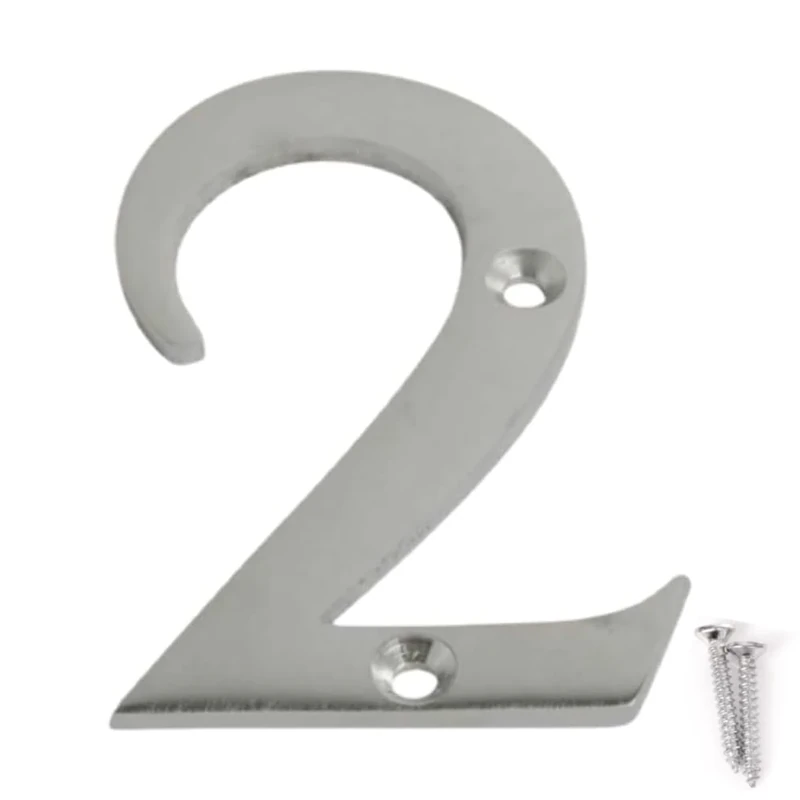 Satin Chrome Door Numbers Screw On 3 Inch Number 2 Door Number Elegant and Bold Door Numerals Suitable for All Door Types Including Wooden uPVC and Composite.
