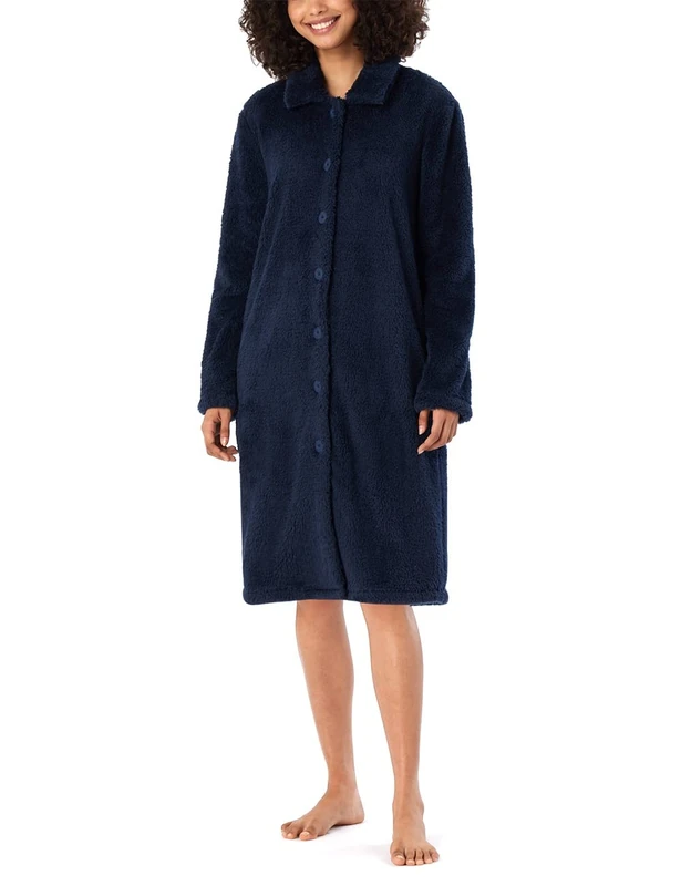 Schiesser Women's Bathrobe Cuddly and Warm with Buttons - Teddy Fleece