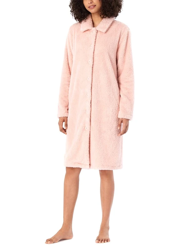 Schiesser Women's Bathrobe Cuddly and Warm with Buttons - Teddy Fleece