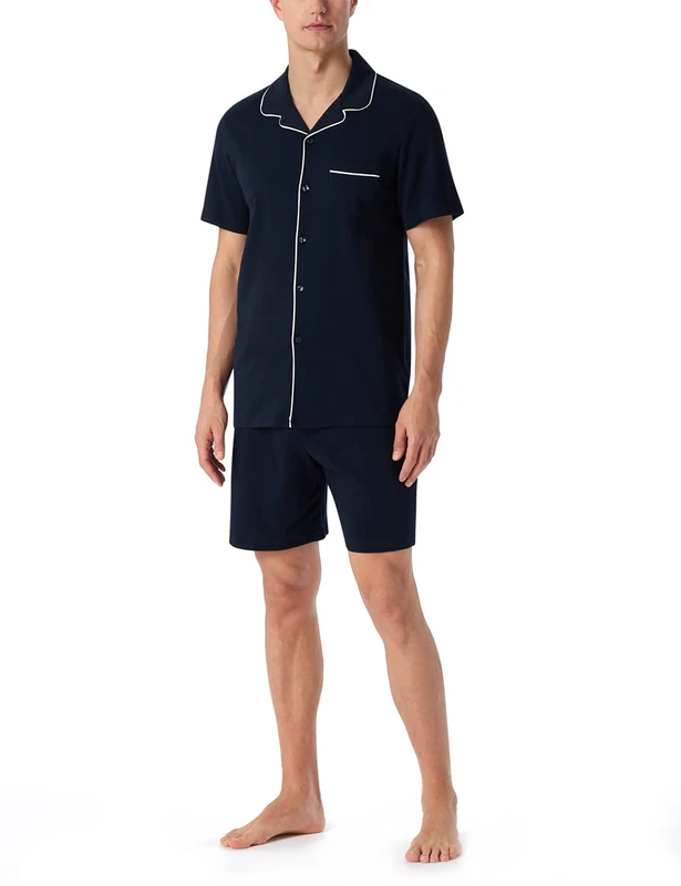 Schiesser Men's Pyjamas Short with Buttons Warmer Cotton - Fine Interlock