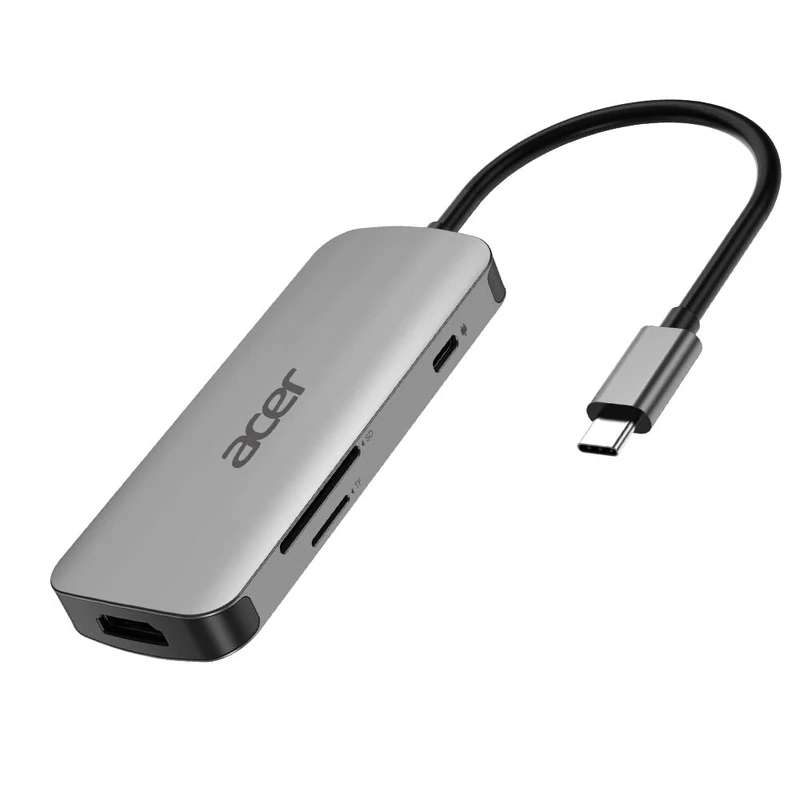 Acer 7-in-1 Mini Dock (USB Type-C to 1x USB Type-C (w PD), 3x USB 3.0, 1x HDMI, 1x SD Card Reader, 1x Micro SD Card Reader) Silver - Image 1
