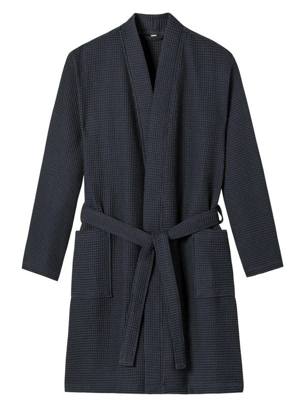 Schiesser Men's Bathrobe Waffle Pique 100 cm Length Organic Cotton