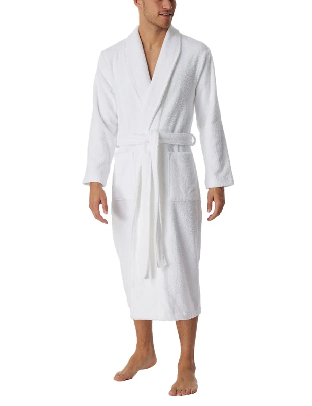 Schiesser Men's Bathrobe with Shawl Collar Terry Towelling 125 cm Length - Organic Cotton