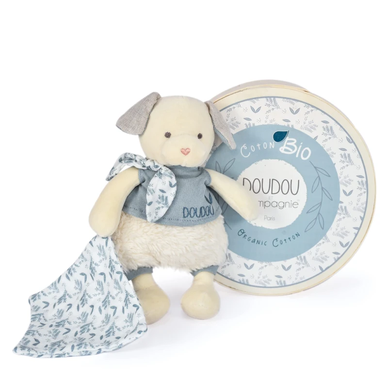 Doudou et Compagnie - Doudou Dog - Comforter Organic - Blue - 22 cm - DOUDOU Botanic Bio - DC3964