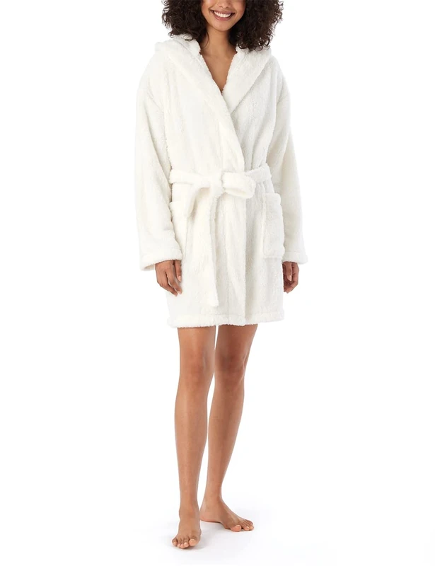 Schiesser Women's Bathrobe Cuddly and Warm with Hood - Teddy Fleece