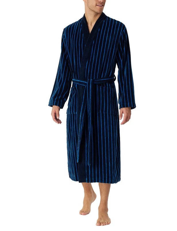 Schiesser Men's Bathrobe Soft Velour 125 cm Length Organic Cotton