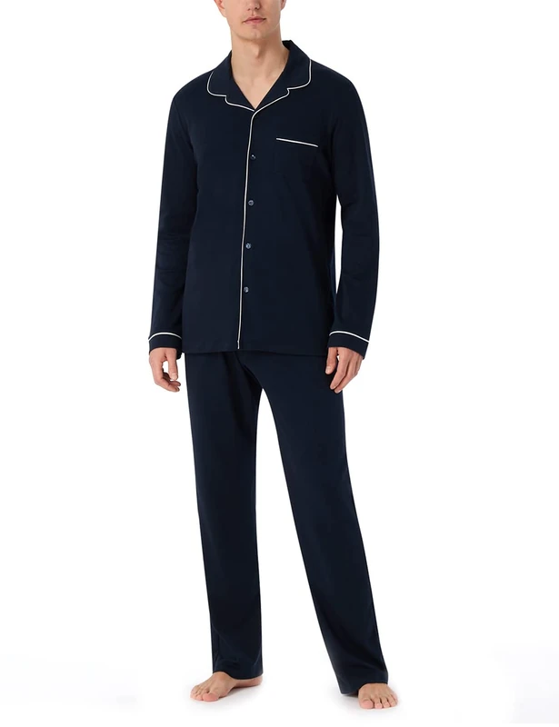 Schiesser Men's Long Pyjamas with Buttons Warmer Cotton - Fine Interlock