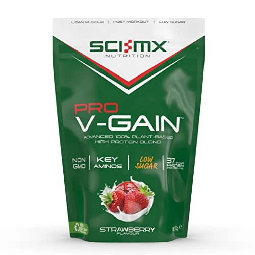 SCI-MX Pro V Gain 100% Plant Based Vegan Protein Formula With No Added Sugar - Strawberry Flavour - 900g - 20 SERVINGS
