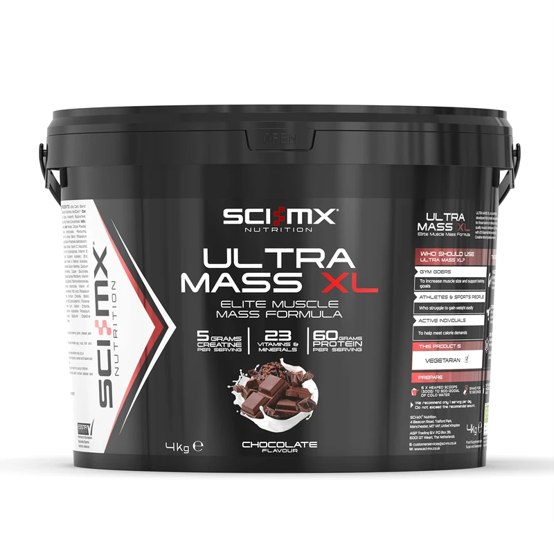 SCI-MX Ultra Mass XL - 4kg - High Calorie Muscle Mass Protein Powder - Chocolate - Muscle Growth & Weight Gain • 60g Protein + 1088 Calories per Serving + 5g Creatine