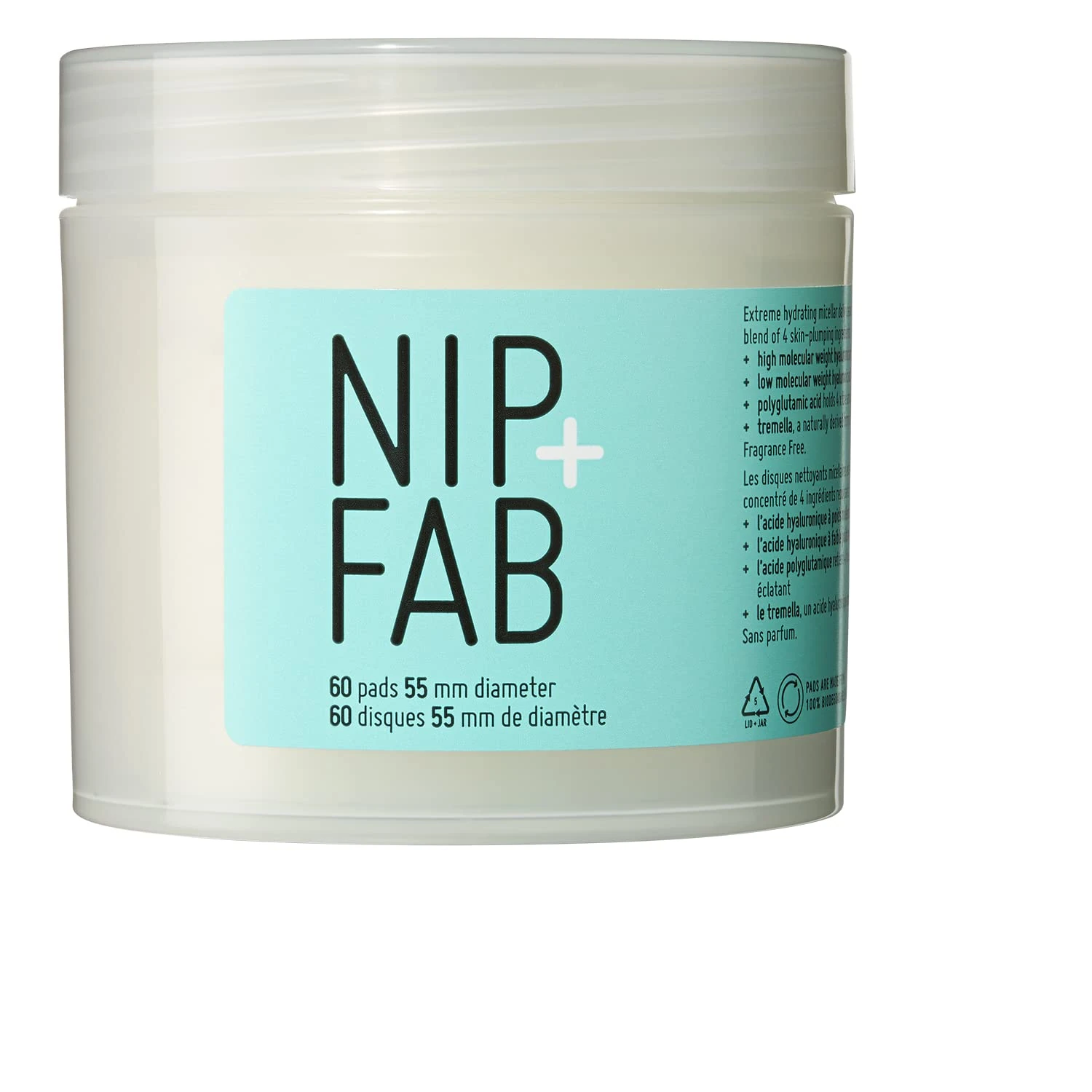 Nip + Fab Hyaluronic Acid Fix Extreme 4 Micellar Cleansing Pads for Face, Lightweight and Nourishing Cleanse Solution for Makeup Removal, Skin Plumping, Hydration