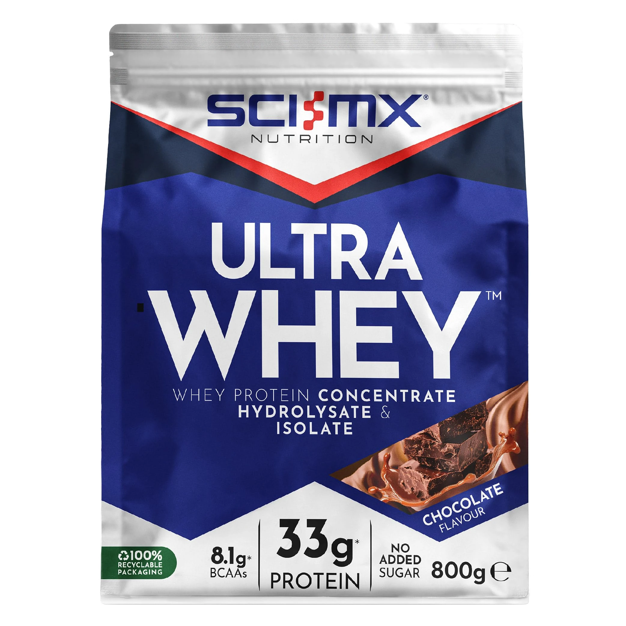 SCI-MX Ultra Whey Protein Muscle Building & Recovery Protein Powder With Naturally Occurring Glutamine & Amino Acids - Chocolate Flavour - 800G - 18 SERVINGS