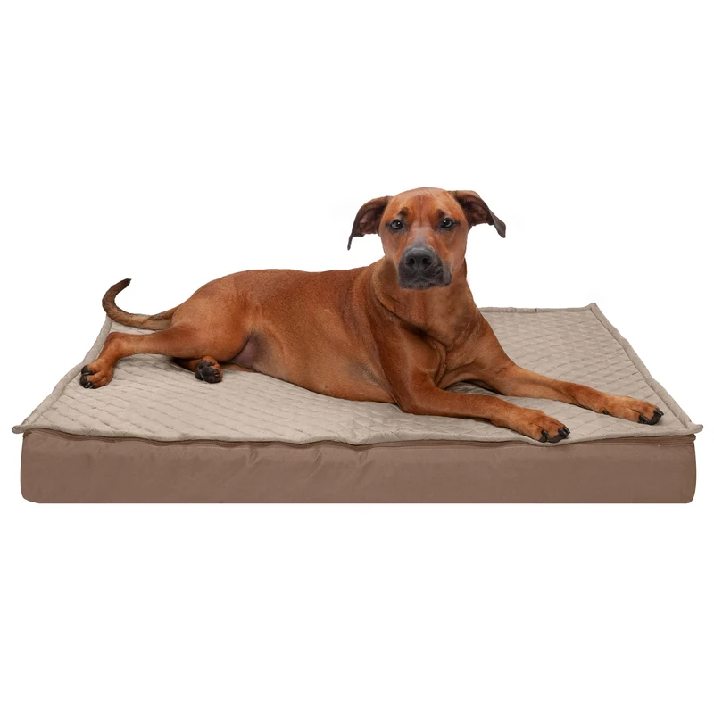 Furhaven XL Memory Foam Dog Bed Water-Resistant Indoor/Outdoor Quilt Top Convertible Mattress w/Removable Washable Cover - Sand, Jumbo (X-Large)