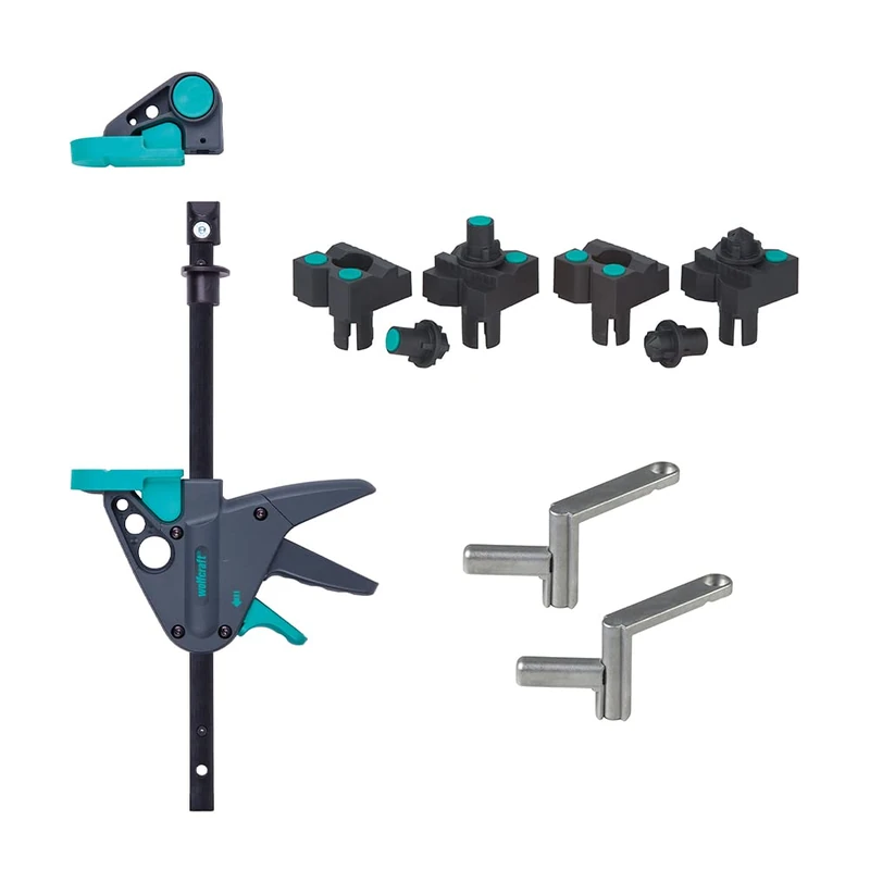 wolfcraft PRO 65-150-W Work Table Clamp I 3036000 I for Clamping on All Master Series Tables + Quick Clamps, for All workbenches with 20 mm bores I 6176000 I + Clamping Jaws with Rest Pins