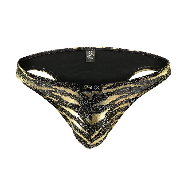 Drelaar Men's Metallic Prints Bikini Briefs Low Rise Leopard Underpants Large Gold