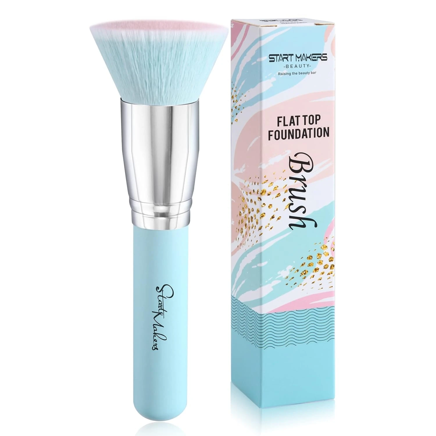 Foundation Brush Glamour Gaze Flat Top Kabuki Powder Brush Premium Synthetic Full Coverage Makeup Brush for foundation liquid Cream Buffer Blending Concealer (Blue)