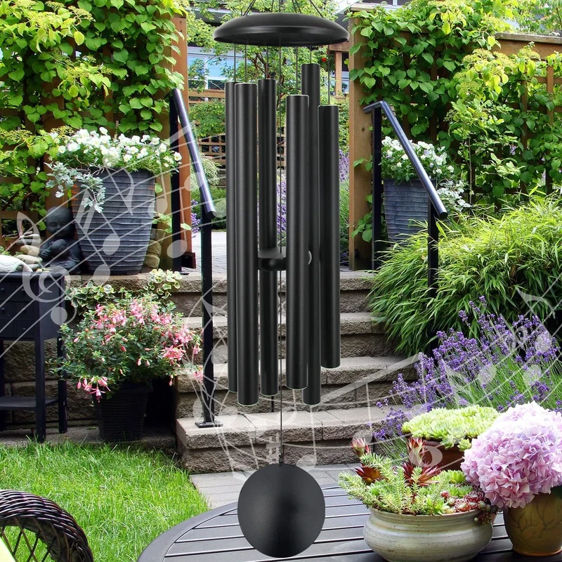 ASTARIN Wind Chimes Outdoor, 45 in Memorial Wind Chimes Large with 6 Heavy Tubes, Deep Tone for Garden Hanging Décor, Sympathy Gifts. Black