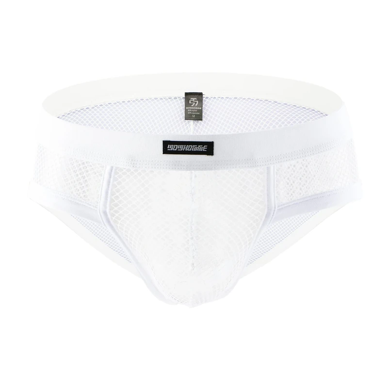Drelaar Men's Sexy Fishnet Underwear Briefs See Through Underpants Medium White