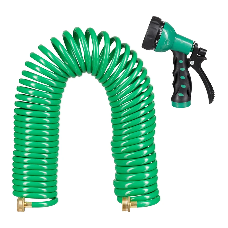 Relaxdays Spiral Garden Hose - 20m Flexible Coil with Spray Head