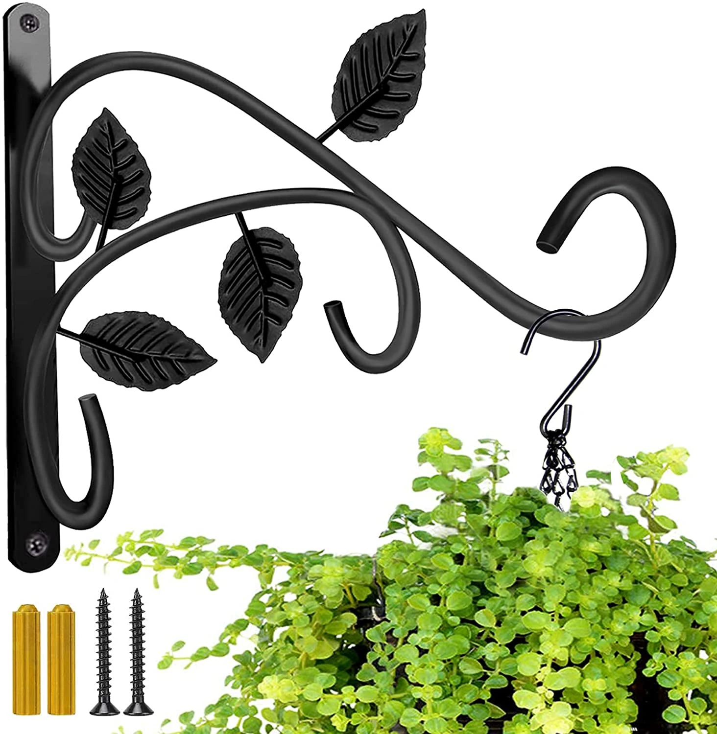 BNGGOGO Hanging Plant Bracket, 12 Inch Wall Mount Hanger, Rust-Resistant Metal Plant Hanger for Flowers, Lanterns, Bird Feeders, Wind Chimes (1 Pcs)