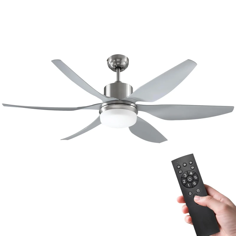 HOMCOM Reversible Ceiling Fan with Light, 6 Blades Indoor Modern Mount LED Lighting Fan with Remote Controller, for Bedroom, Living Room, Silver