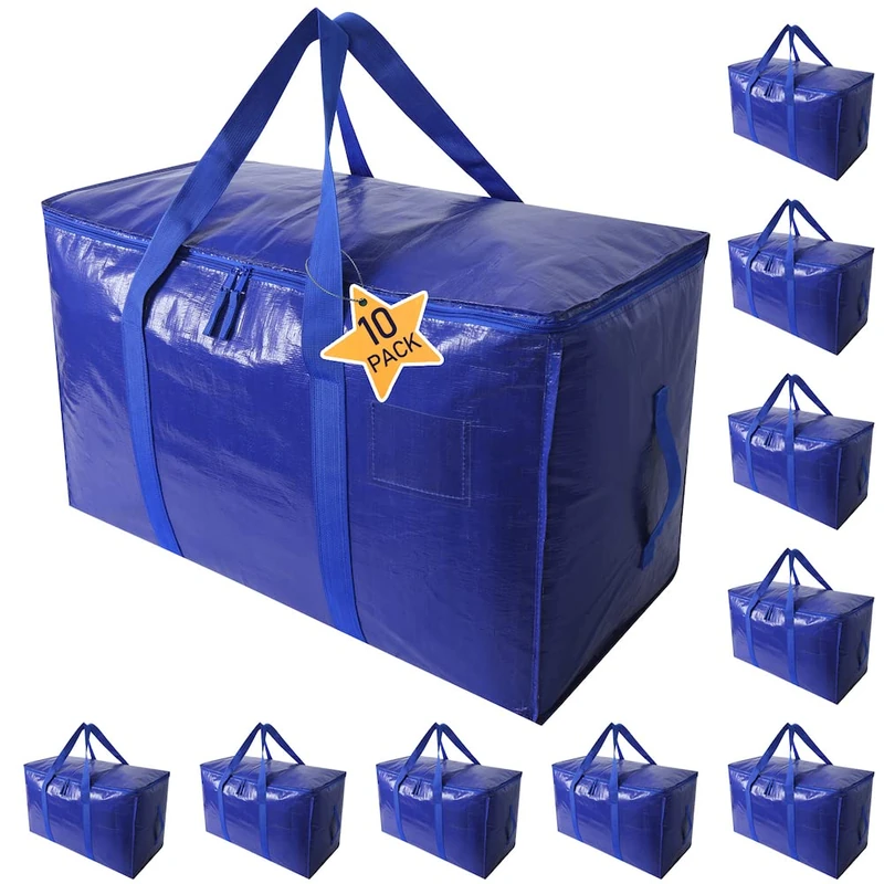 Moving Bags Heavy Duty Extra Large Cube Storage Tote for Space Saving, Traveling Organizer, with Zippers & Strong Carrying Handles (Set of 10)