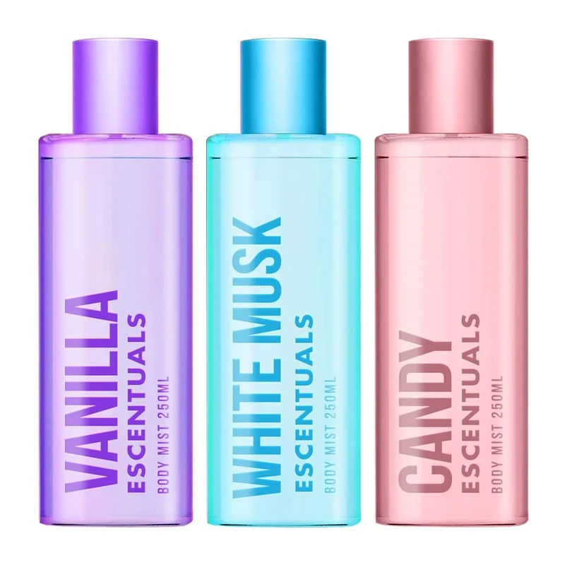 Escentuals Womens Candy Cloud Layering Set, Vanilla, White Musk and Candy Body Mist Spray Mixed Fragrance Bundle 250ml (Pack of 3)
