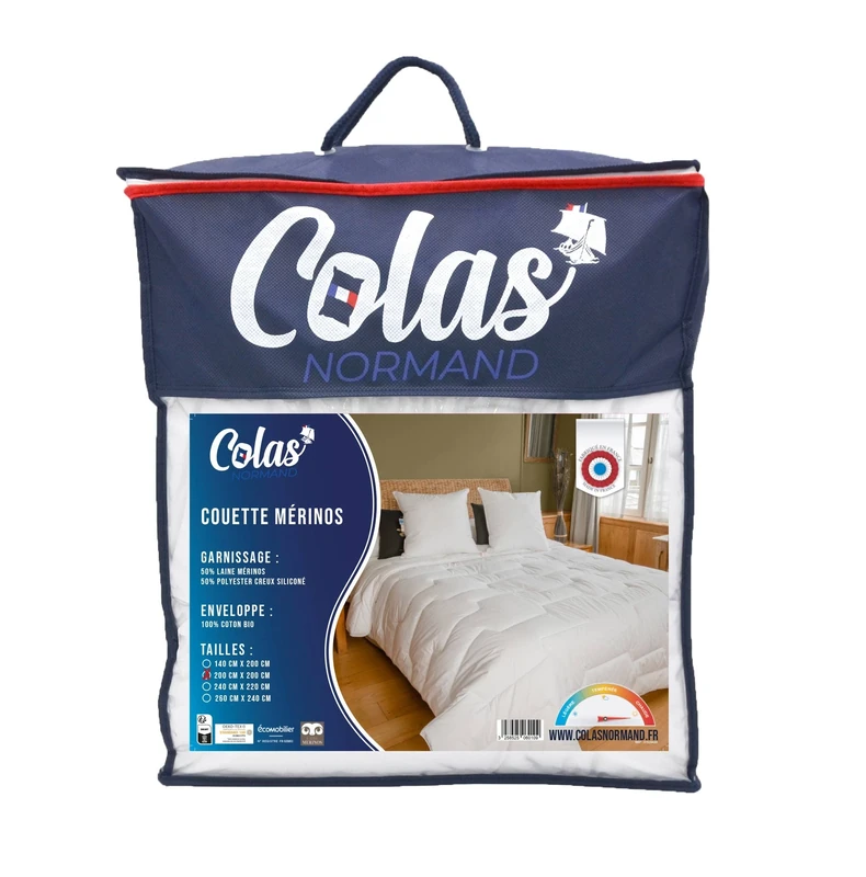COLAS NORMAND Organic Cotton and Merino Wool Duvet 200 x 200 cm Warm Machine Washable at 30 °C