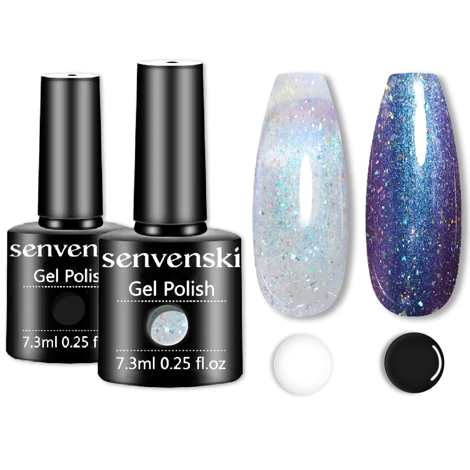senvenski Pearl Opal Mermaid Gel Nail Polish Aurora Shell Shiny Glitter Shimmer Glimmer Holographic Soak Off Gift Set UV LED Art Varnish Kit (CS2-004)
