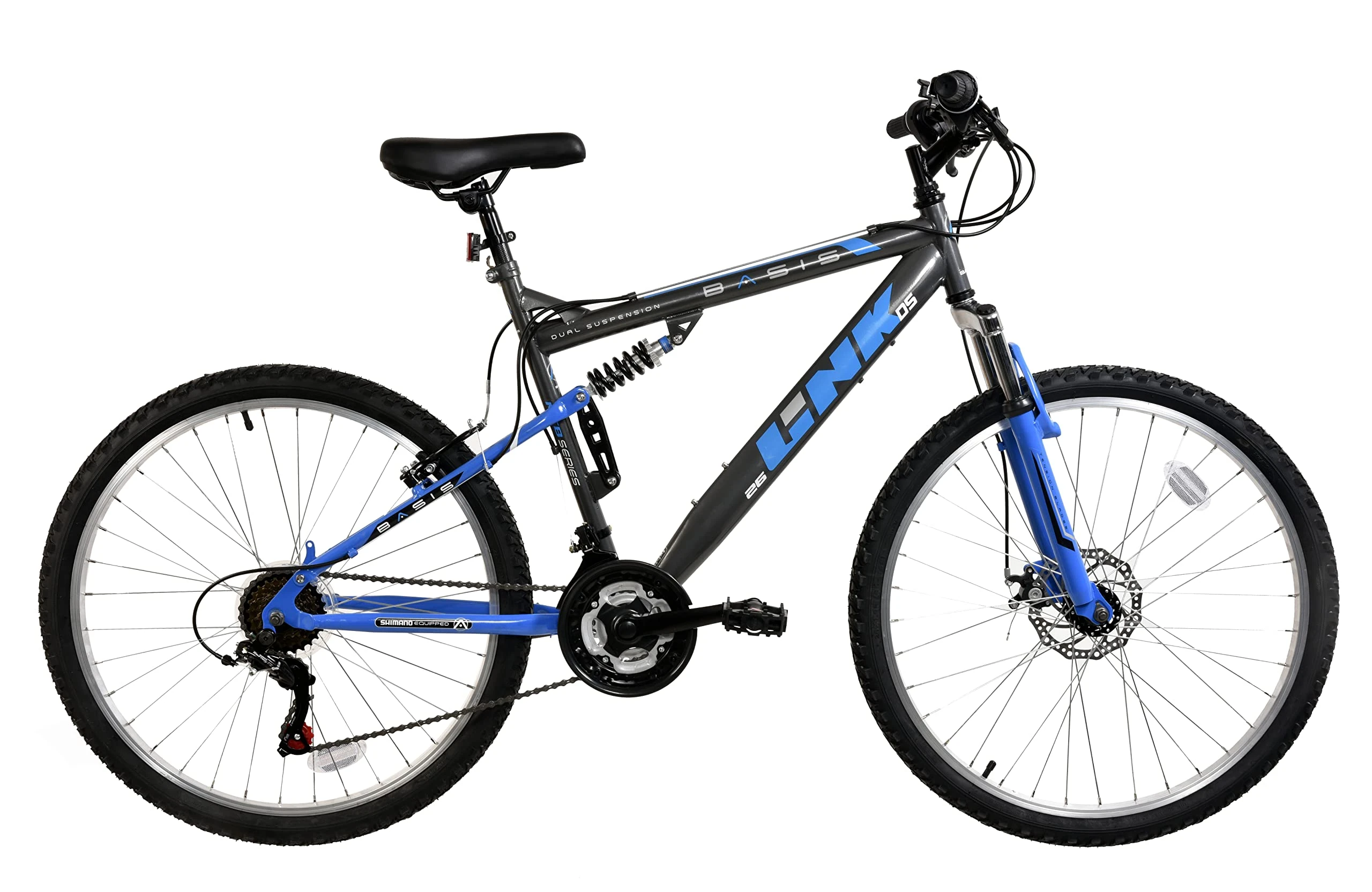Basis Link DS Full Suspension Mountain Bike, 26" Wheel - Graphite/Blue