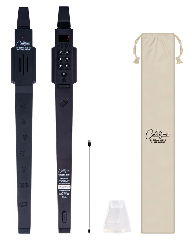 Carry-on Digital Wind Instrument - 10 Instrument Voices, Built-In Speaker, USB Rechargeable Battery, Headphones Output, Midi Over Bluetooth, Digital Recorder - Black