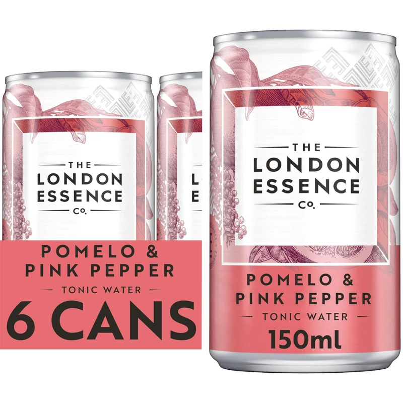 THE LONDON ESSENCE CO. Pomelo & Pink Pepper Tonic, Premium Cocktail Mixer, 150ml, Pack of 6 cans, No Artificial Colours Preservatives or Flavours, Low Calorie