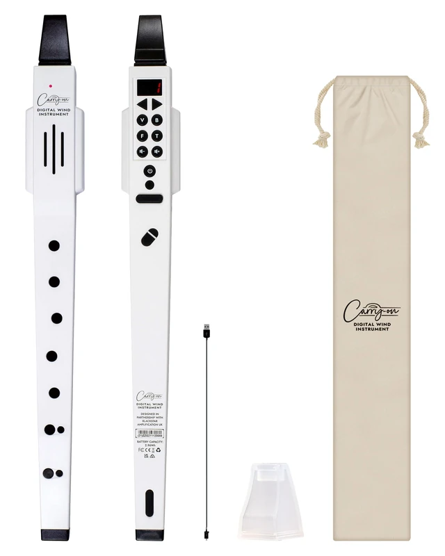 Carry-on Digital Wind Instrument Recorder – Electronic Recorder with 10 Instrument Voices, Built-In Speaker, USB Rechargeable Battery, MIDI over Bluetooth, Headphone Output (White)