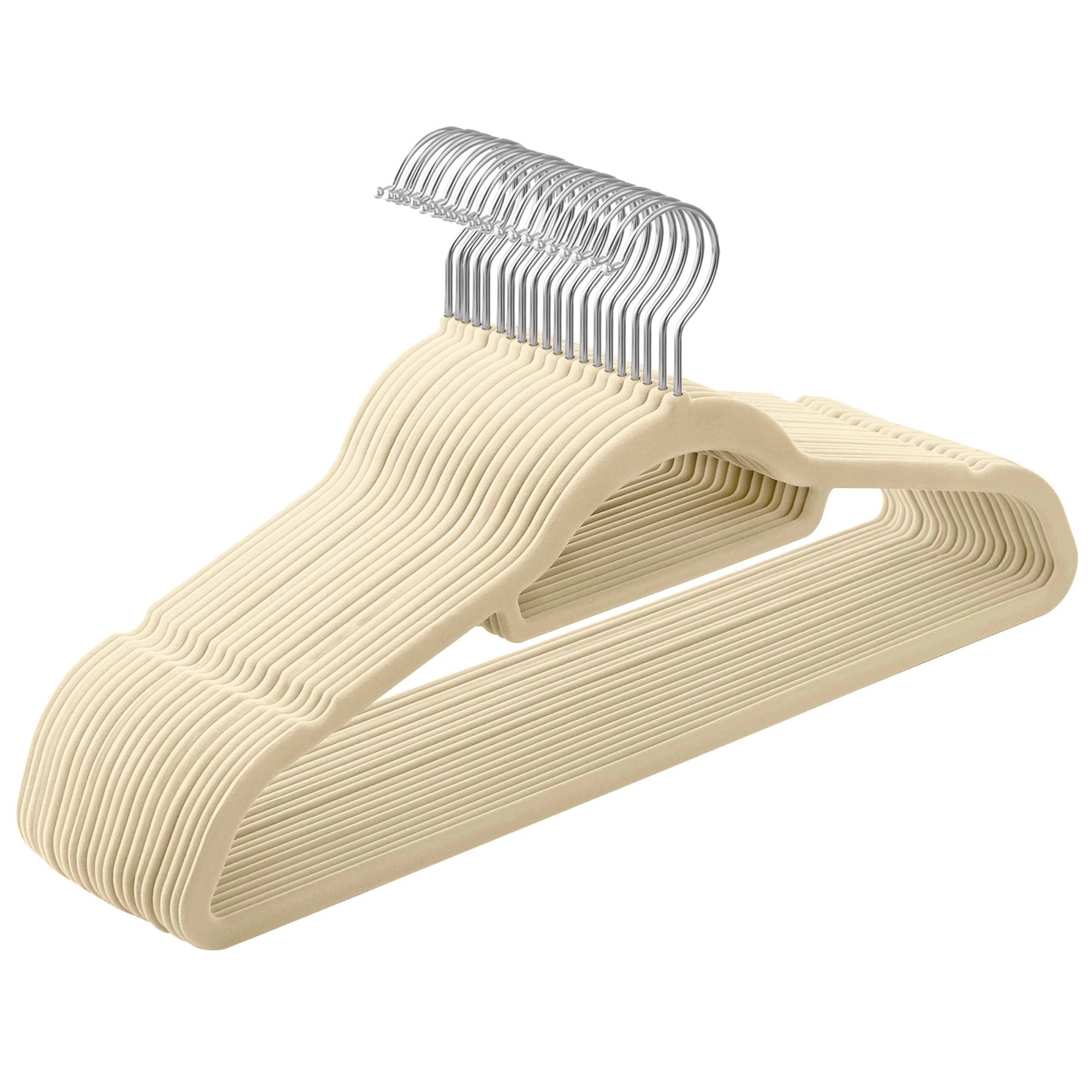 SONGMICS Velvet Hangers, Set of 20 Clothes Coat Hangers, Non-Slip, with Tie Bar and 360° Swivel Hook, Space-Saving, 0.6 cm Thick, 43.5 cm Long, for Dresses Trousers, Beige CRF020M20