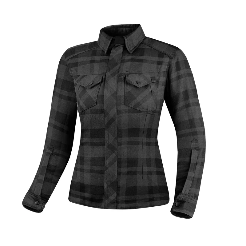 SHIMA RENEGADE LADY 2 Motorcycle Shirt for Women Armored Plaid Biker Flannel Jacket with Kevlar by DuPont layer, CE Back, Shoulder, Elbow Protectors, Zipper Closure (Black, 3XL) - Image 1
