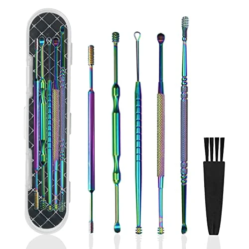 6 Pcs Ear Wax Removal kit,316L Stainless Steel Earwax Remover Tool,Professional Ear Cleaner Set with Cleaning Brush and Storage Box for Children and Adult