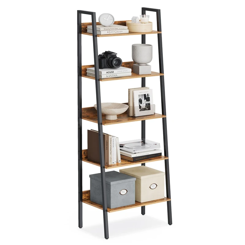 VASAGLE Stegh Shelf, 5 Tier Bookcase for Home Office, Freestanding Storage Shelves for Kitchen in the Living Room, Steel Frame, Easy to Assemble, Industrial, Rustic Brown and