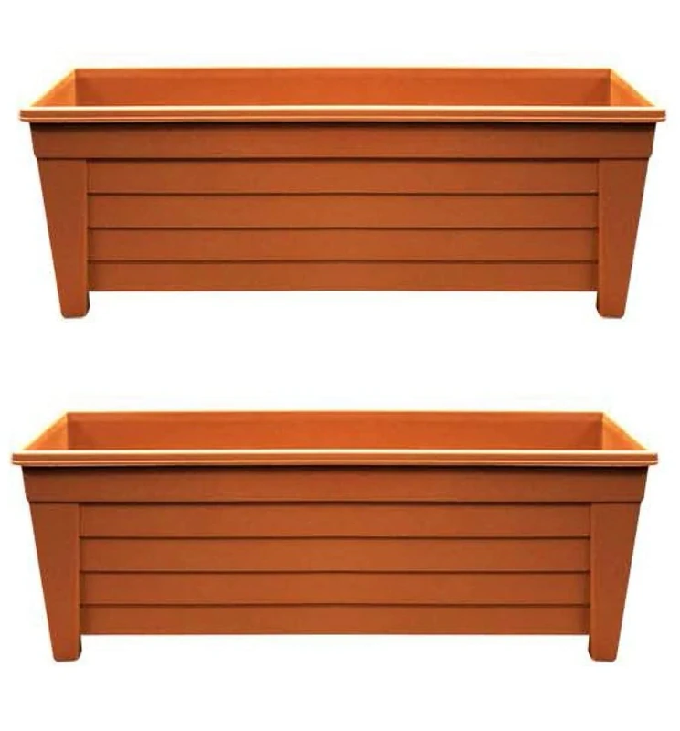 Optimal Products Plastic Trough Plant Pot Long Plastic Planter Outdoor Garden Herb Flower Box UK (55cm Trough Terracotta, 2)