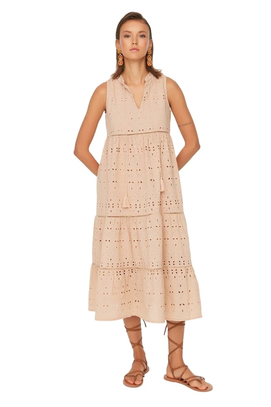 Trendyol Women's Maxi Shift Regular Dress, Camel, 34 UK - Image 1
