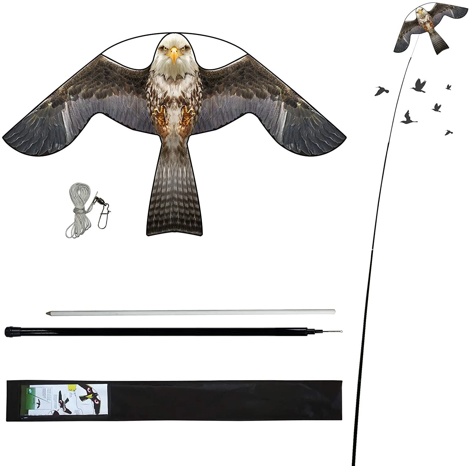 Laptony Bird Scarer Flying Kite Crops Farm Protector Bird Hawk Flying Kite with 6m Telescopic Pole