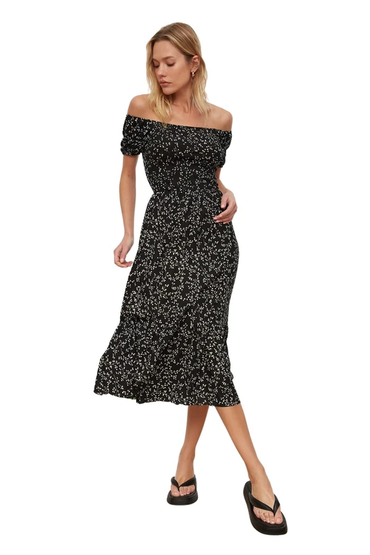 Trendyol Women Midi Skater Regular fit Knit Dress Black