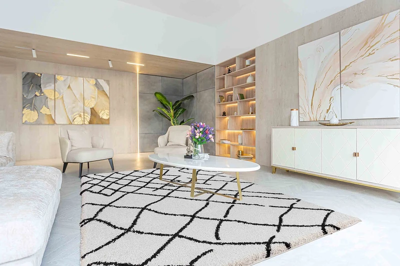 Serdim Rugs Morrocan Berber Living Room Abstract Design Shaggy Area Rugs, Stone, 120x170cm (4'x5'6")