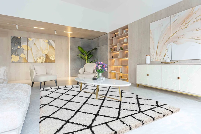 Serdim Rugs Morrocan Berber Living Room Diamond Design Shaggy Area Rugs, Stone, 120x170cm (4'x5'6")